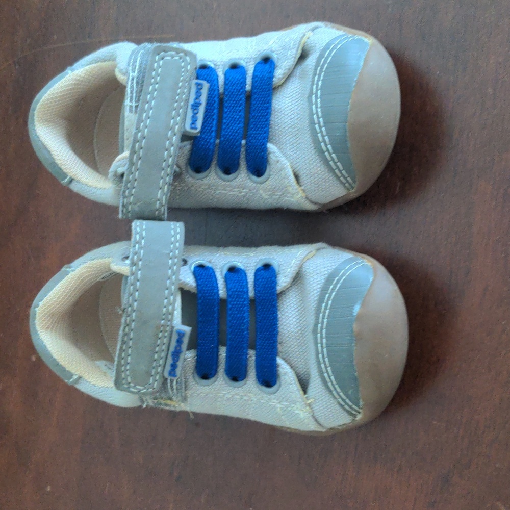 pediped Grey and Blue Toddler Walker Sneakers